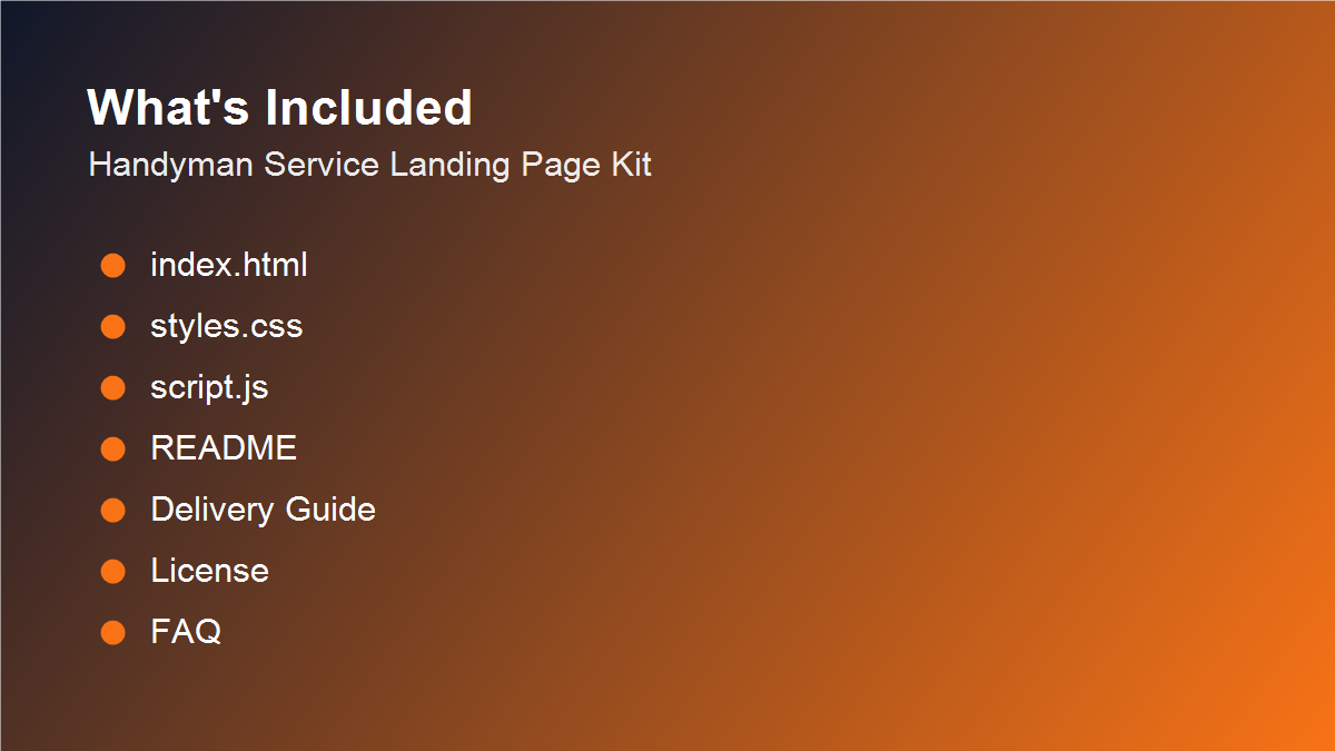 Files included with HandyPro Handyman Service Landing Page Kit