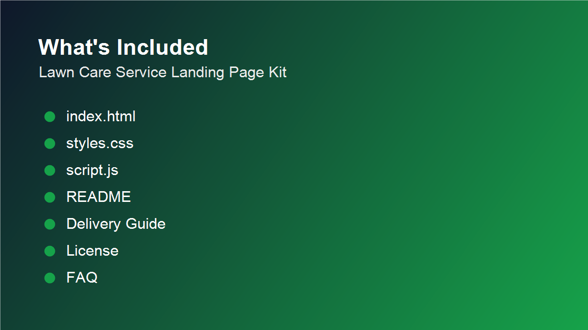 Files included with LawnLead Lawn Care Landing Page Kit