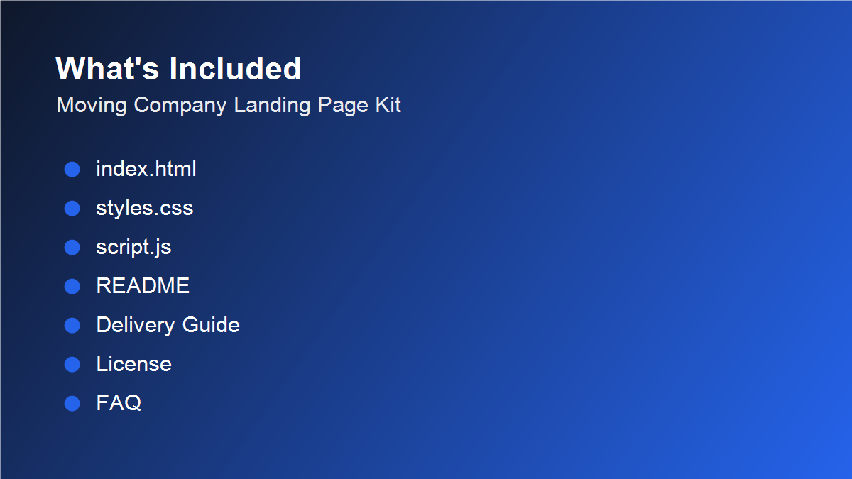 Files included with MoveMate Moving Company Landing Page Kit