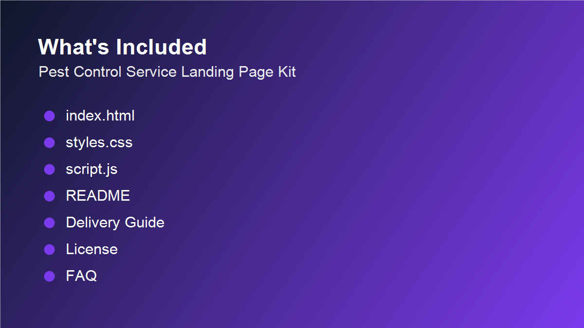 Files included with PestPilot Pest Control Landing Page Kit