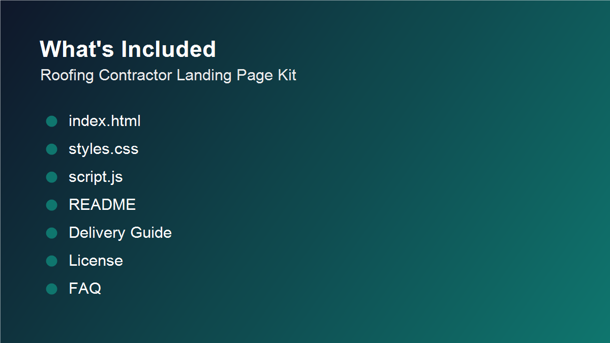 Files included with RoofReady Roofing Contractor Landing Page Kit